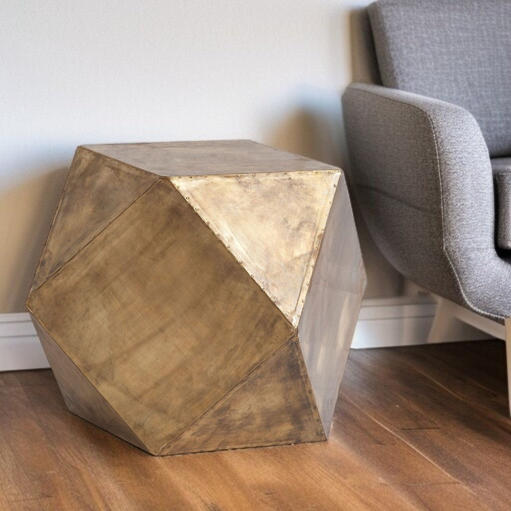 19" Brass Distressed Brass Square Block End Table – Modern Luxe Collection
