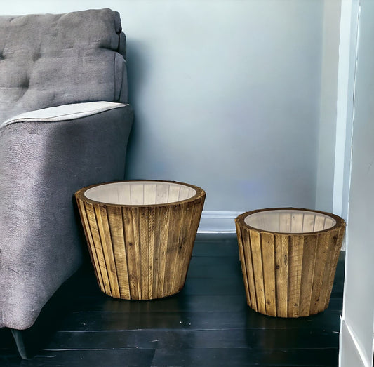 Set of Two 19" Brown Wood & Clear Glass Round End Tables – Modern Luxury Collection