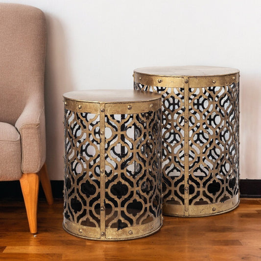 Set of Two 20″ Gold Round End Tables – Modern Luxury Collection