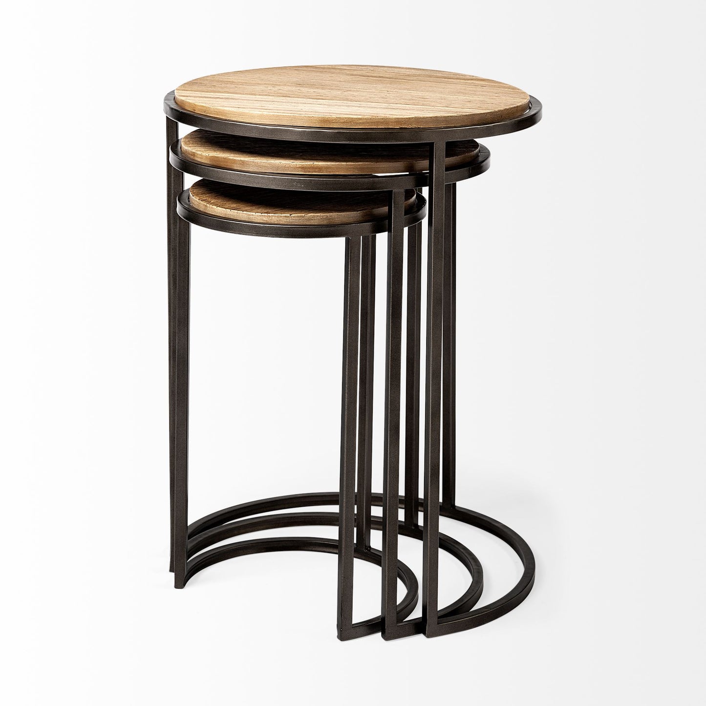 Set of Three 27" Black & Brown Solid Wood Round End Tables – Modern Luxury Collection