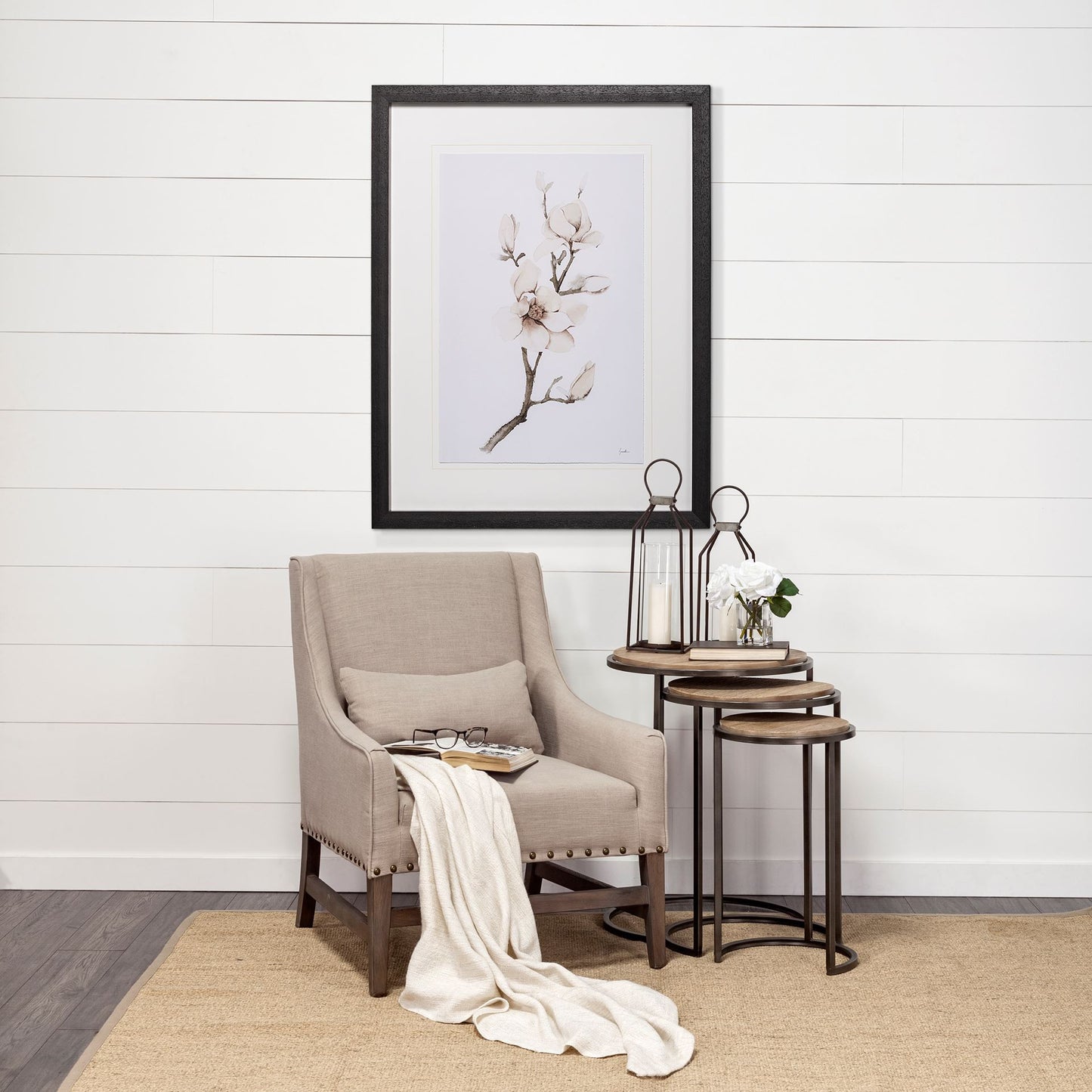 Set of Three 27" Black & Brown Solid Wood Round End Tables – Modern Luxury Collection