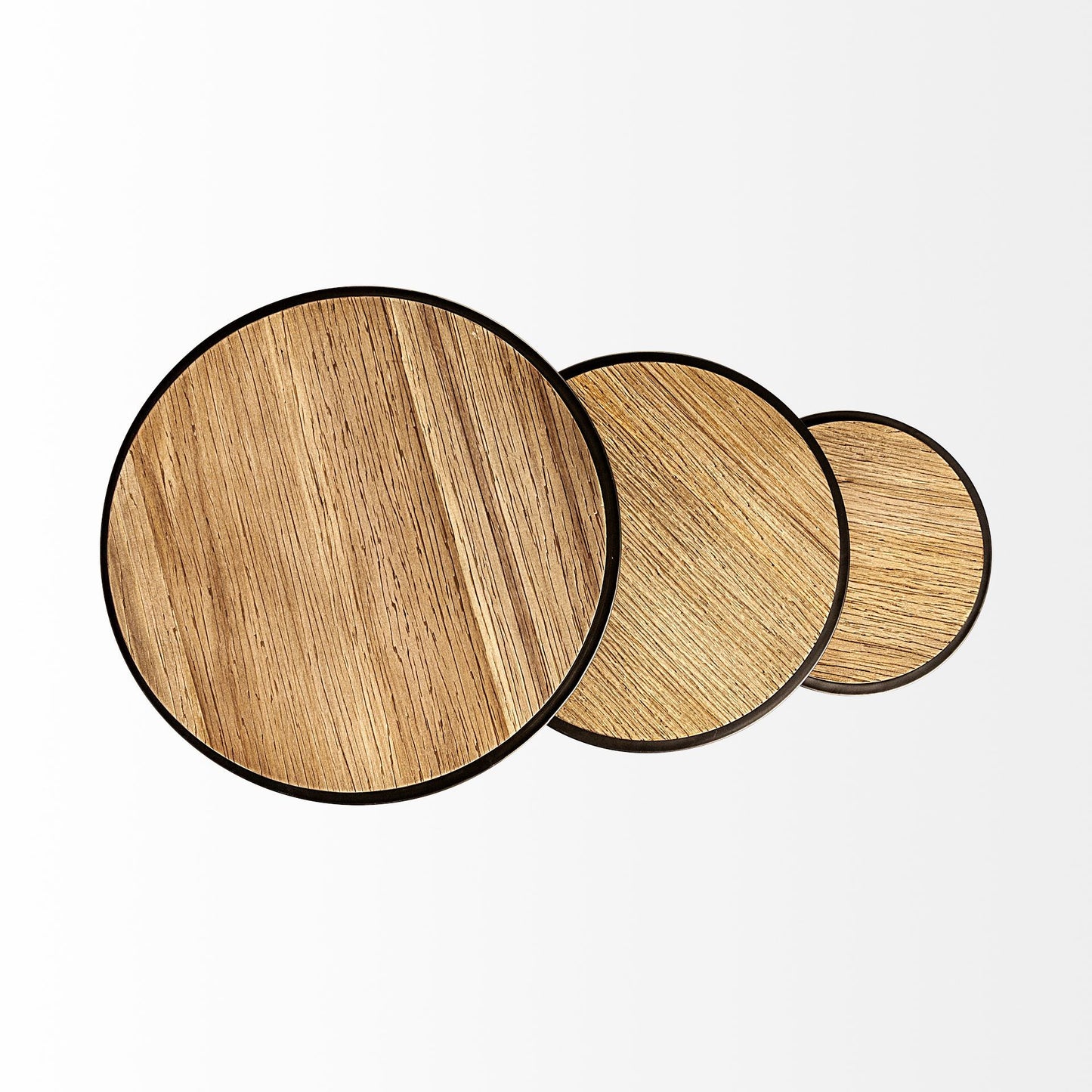 Set of Three 27" Black & Brown Solid Wood Round End Tables – Modern Luxury Collection