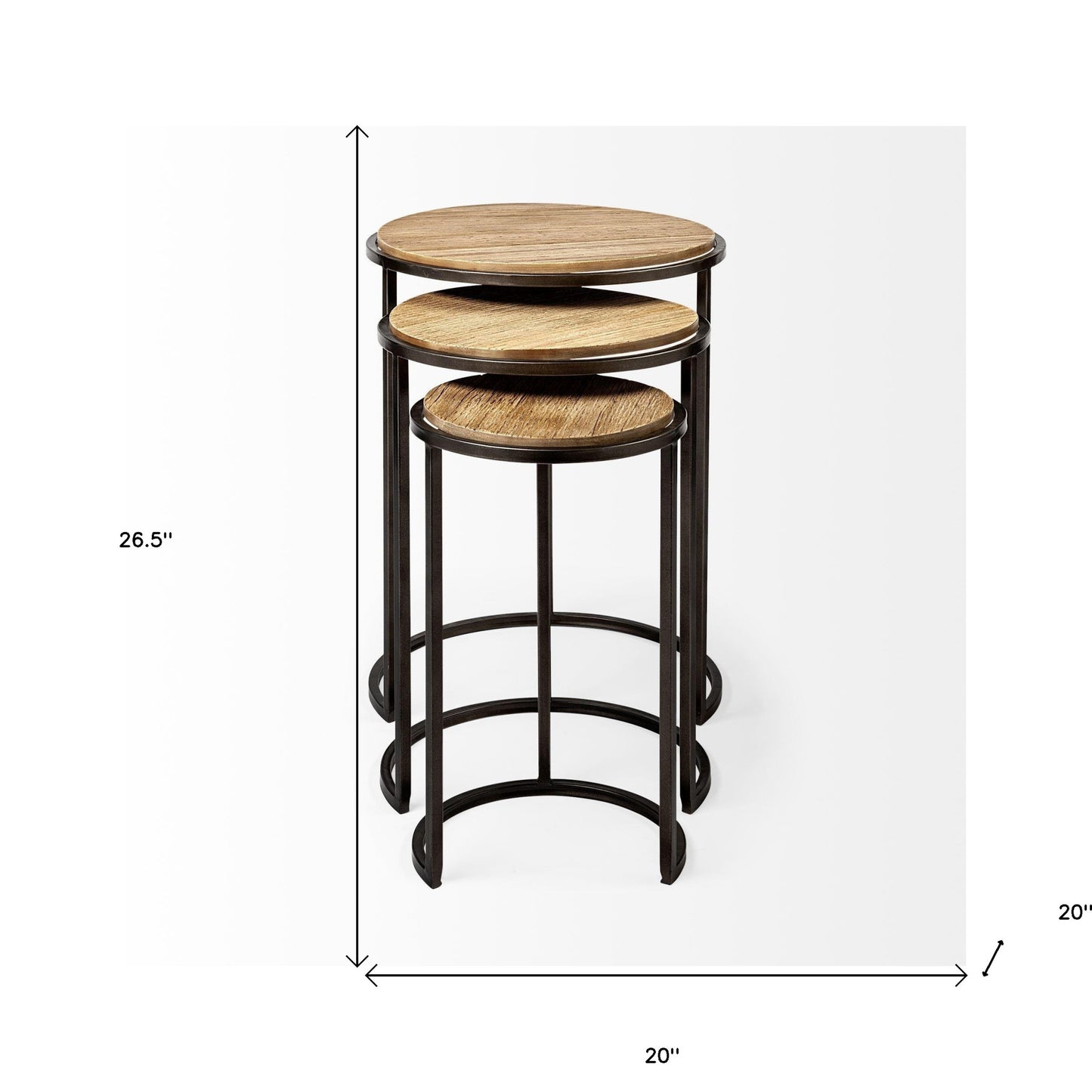Set of Three 27" Black & Brown Solid Wood Round End Tables – Modern Luxury Collection