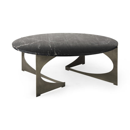 48" Black & Gold Marble & Iron Round Coffee Table – Luxe Modern Collection