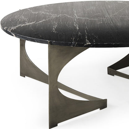 48" Black & Gold Marble & Iron Round Coffee Table – Luxe Modern Collection