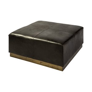 36" Black Faux-Leather & Brown Wood Footstool – Luxe Lounge Collection