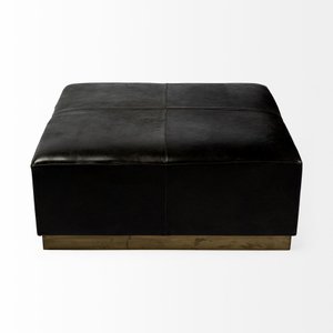 36" Black Faux-Leather & Brown Wood Footstool – Luxe Lounge Collection