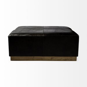 36" Black Faux-Leather & Brown Wood Footstool – Luxe Lounge Collection