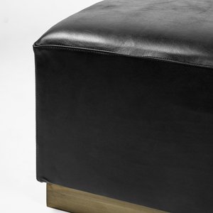 36" Black Faux-Leather & Brown Wood Footstool – Luxe Lounge Collection