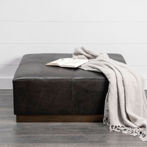 36" Black Faux-Leather & Brown Wood Footstool – Luxe Lounge Collection