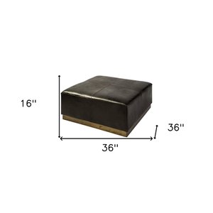 36" Black Faux-Leather & Brown Wood Footstool – Luxe Lounge Collection