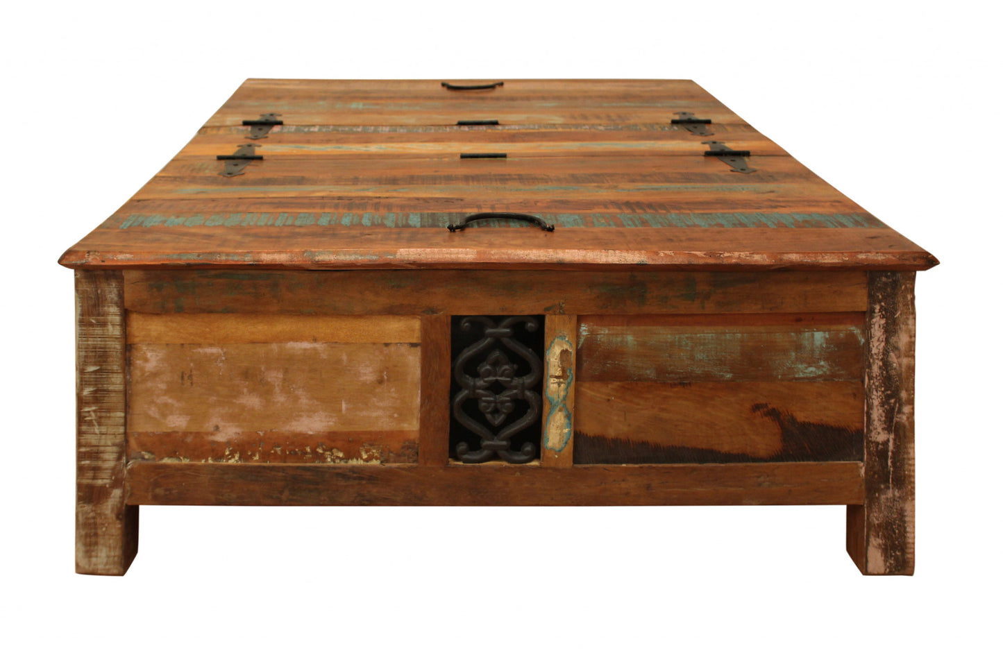 60" Green & Brown Solid Wood Distressed Lift-Top Coffee Table – Premium Modern Collection