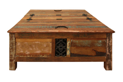 60" Green & Brown Solid Wood Distressed Lift-Top Coffee Table – Premium Modern Collection