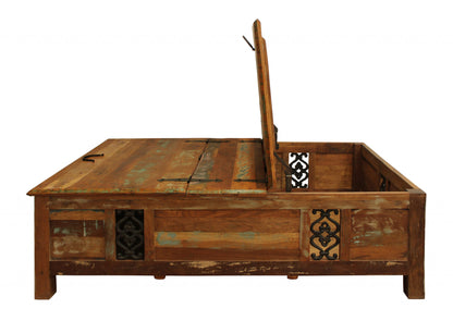 60" Green & Brown Solid Wood Distressed Lift-Top Coffee Table – Premium Modern Collection