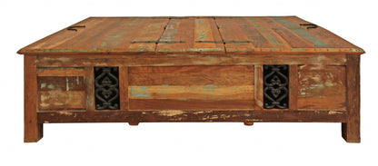 60" Green & Brown Solid Wood Distressed Lift-Top Coffee Table – Premium Modern Collection
