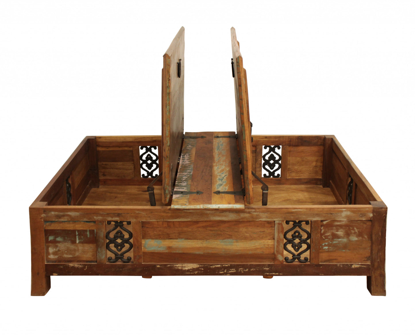 60" Green & Brown Solid Wood Distressed Lift-Top Coffee Table – Premium Modern Collection