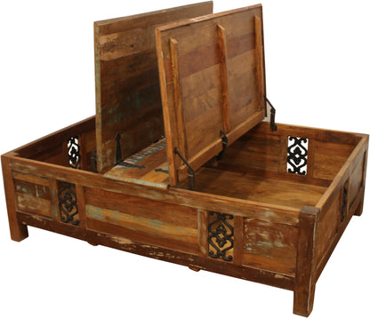60" Green & Brown Solid Wood Distressed Lift-Top Coffee Table – Premium Modern Collection