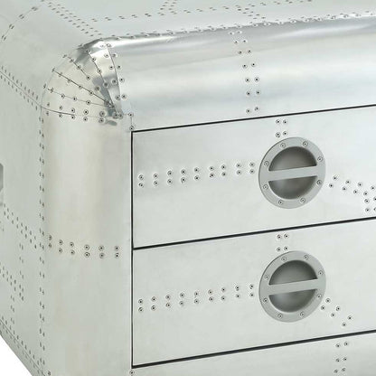 22" Silver Aluminum Aviator Trunk-Style Square End Table w/ Two Drawers – Modern Luxury Collection