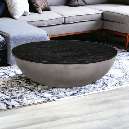 48" Black & Gray Solid Wood & Concrete Round Coffee Table – Industrial Luxury Collection