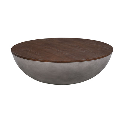 48" Brown & Gray Solid Wood & Concrete Round Coffee Table – Industrial Luxury Collection