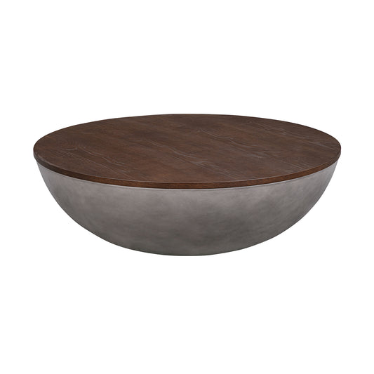 48" Brown & Gray Solid Wood & Concrete Round Coffee Table – Industrial Luxury Collection