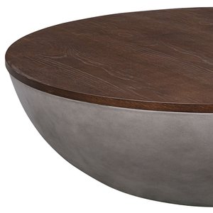 48" Brown & Gray Solid Wood & Concrete Round Coffee Table – Industrial Luxury Collection