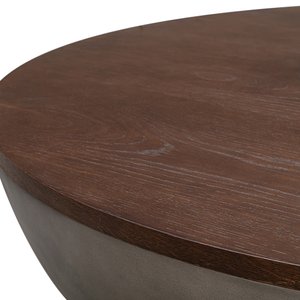 48" Brown & Gray Solid Wood & Concrete Round Coffee Table – Industrial Luxury Collection