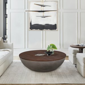 48" Brown & Gray Solid Wood & Concrete Round Coffee Table – Industrial Luxury Collection