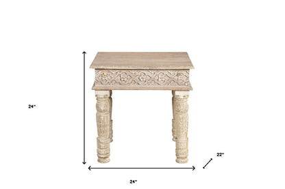 24" Natural Distressed Solid Wood Square End Table – Luxe Wood Collection
