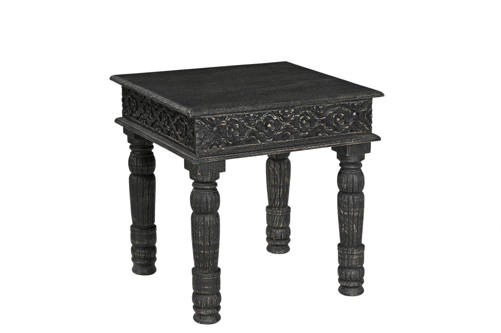 24" Black Distressed Solid Wood End Table – Modern Luxury Collection