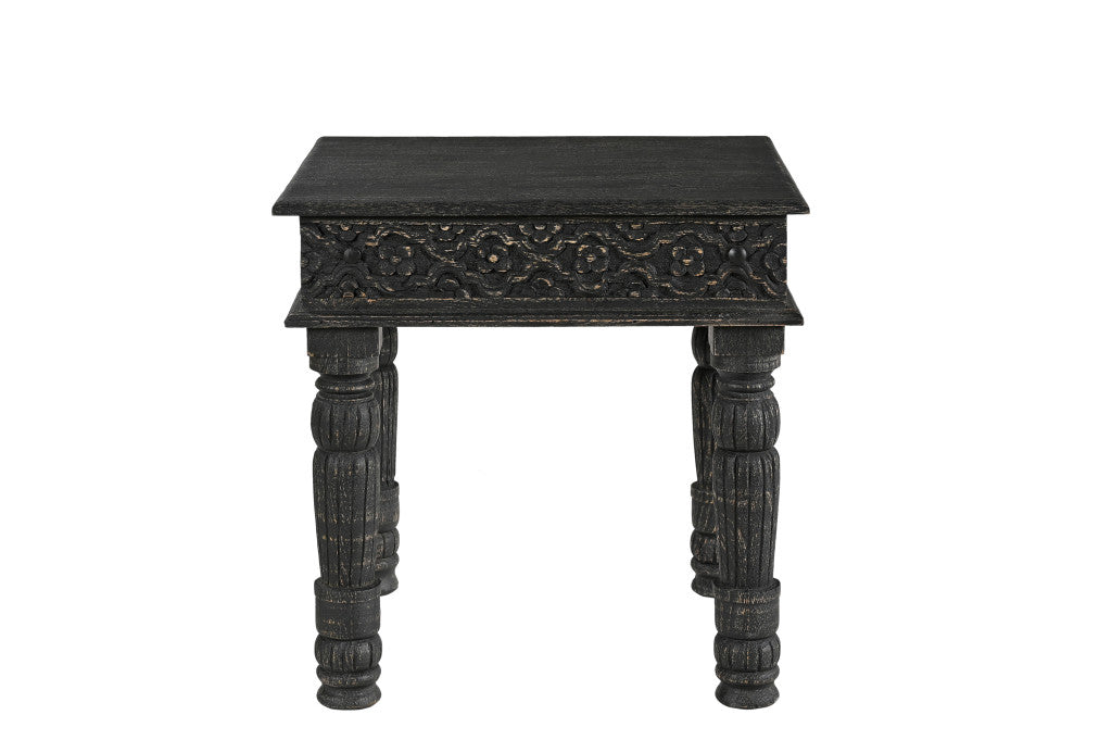 24" Black Distressed Solid Wood End Table – Modern Luxury Collection