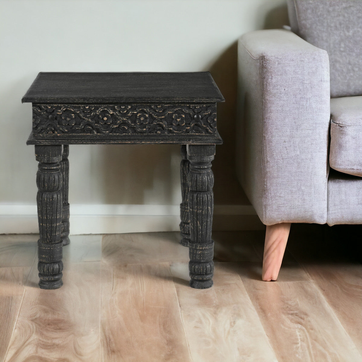 24" Black Distressed Solid Wood End Table – Modern Luxury Collection