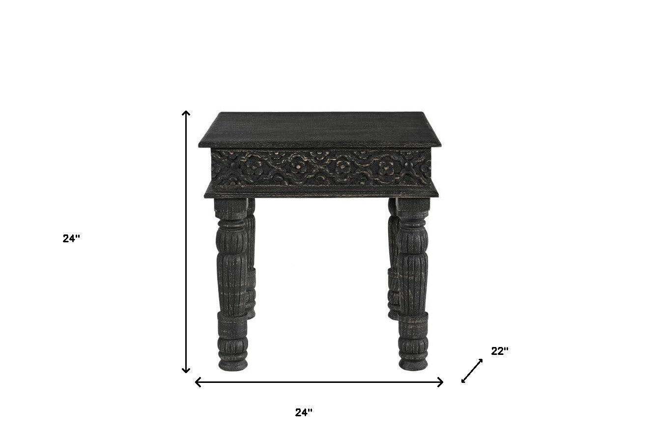 24" Black Distressed Solid Wood End Table – Modern Luxury Collection