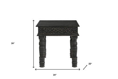 24" Black Distressed Solid Wood End Table – Modern Luxury Collection