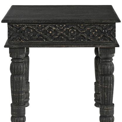 24" Black Distressed Solid Wood End Table – Modern Luxury Collection