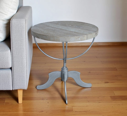 30" Brown Reclaimed Wood & Iron Round Pedestal End Table – Luxury Reclaimed Collection