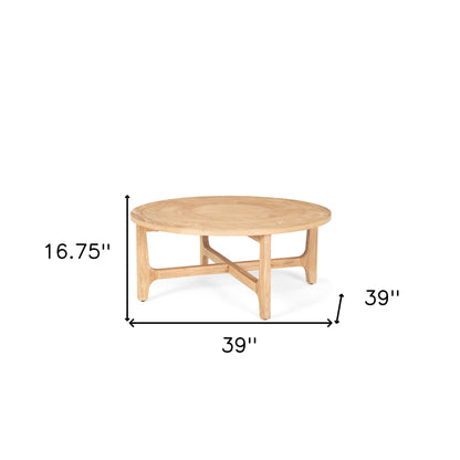 39" Natural & White Solid Wood Round Distressed Coffee Table – Boho Luxe Collection