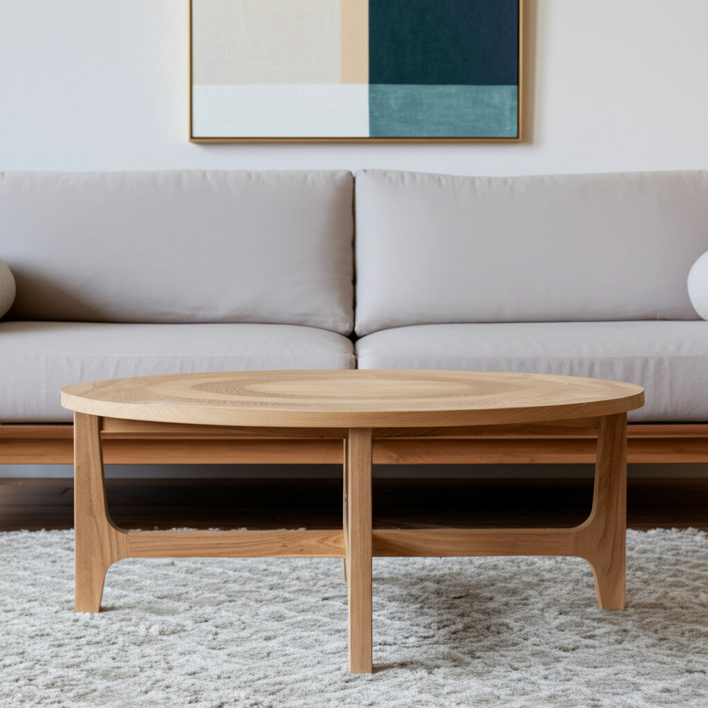 39" Natural & White Solid Wood Round Distressed Coffee Table – Boho Luxe Collection