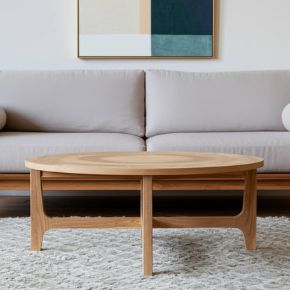 39" Natural & White Solid Wood Round Distressed Coffee Table – Boho Luxe Collection