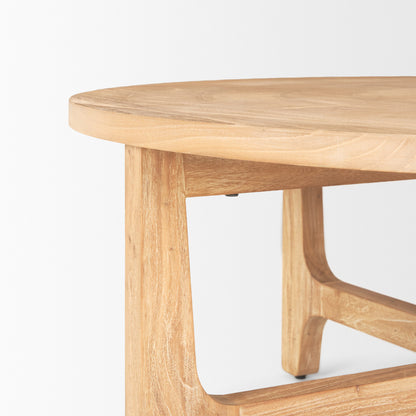 39" Natural & White Solid Wood Round Distressed Coffee Table – Boho Luxe Collection