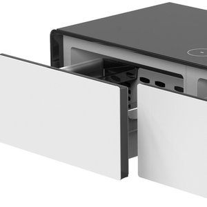 41" Black & White Glass & Acrylic Coffee Table with Two Drawers – Modern Luxury Collection