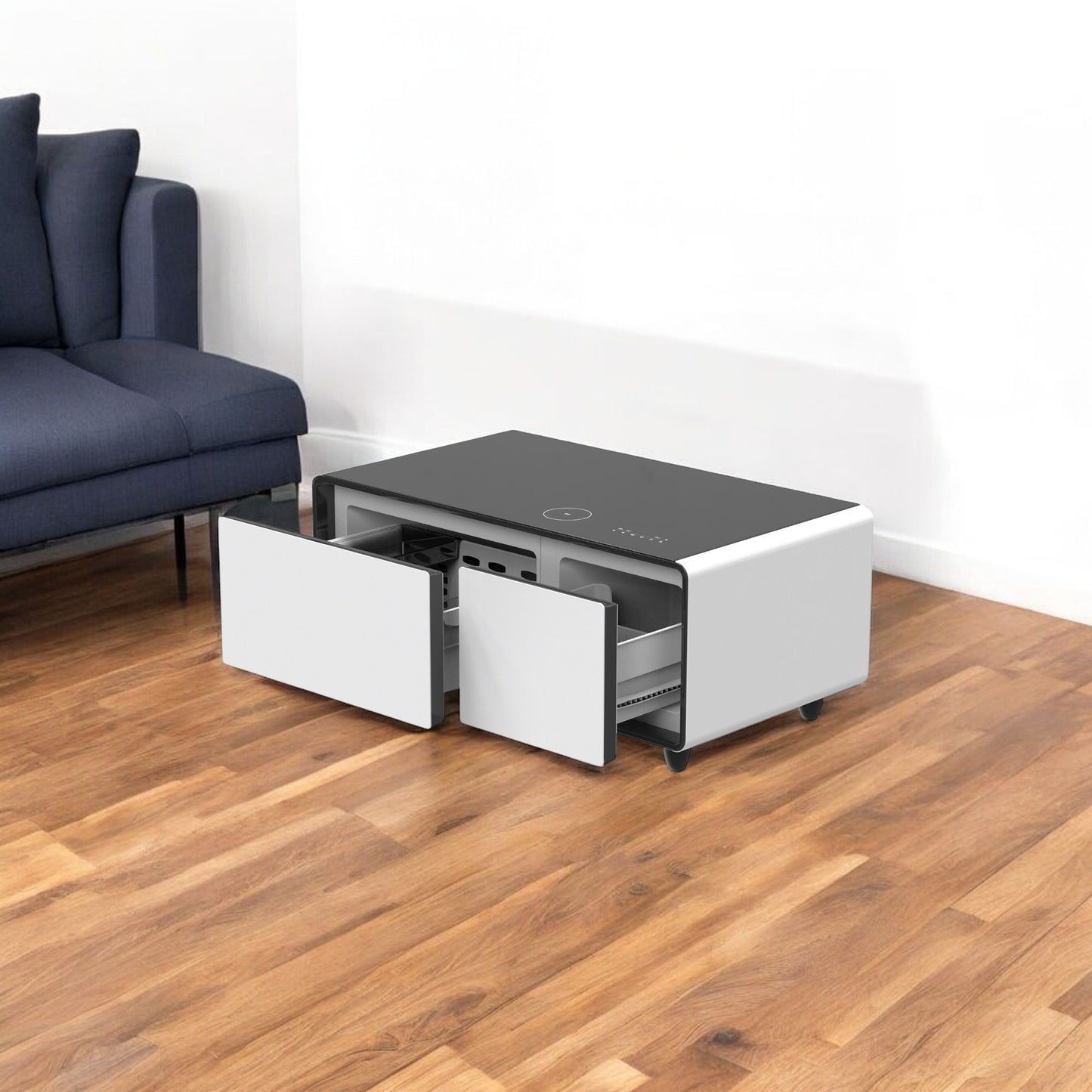 41" Black & White Glass & Acrylic Coffee Table with Two Drawers – Modern Luxury Collection