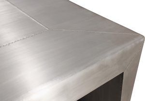 54" Silver Aluminum & Solid Wood Sled Coffee Table – Modern Luxury Collection