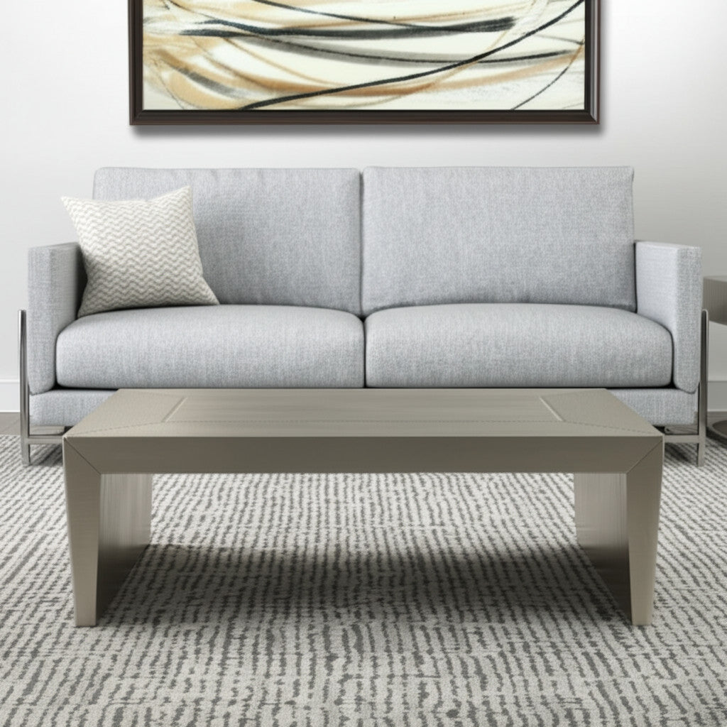54" Silver Aluminum & Solid Wood Sled Coffee Table – Modern Luxury Collection