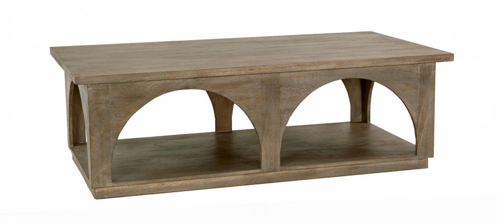 59" Brown Solid Wood Distressed Floor-Shelf Coffee Table – Luxury Wood Collection