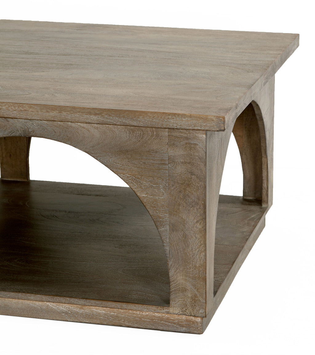 59" Brown Solid Wood Distressed Floor-Shelf Coffee Table – Luxury Wood Collection