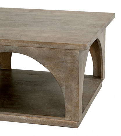 59" Brown Solid Wood Distressed Floor-Shelf Coffee Table – Luxury Wood Collection