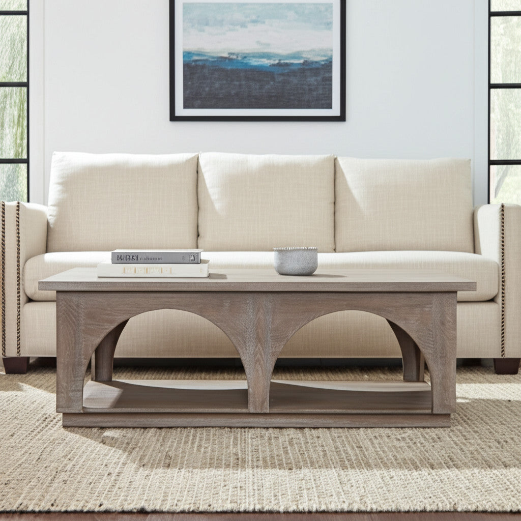 59" Brown Solid Wood Distressed Floor-Shelf Coffee Table – Luxury Wood Collection