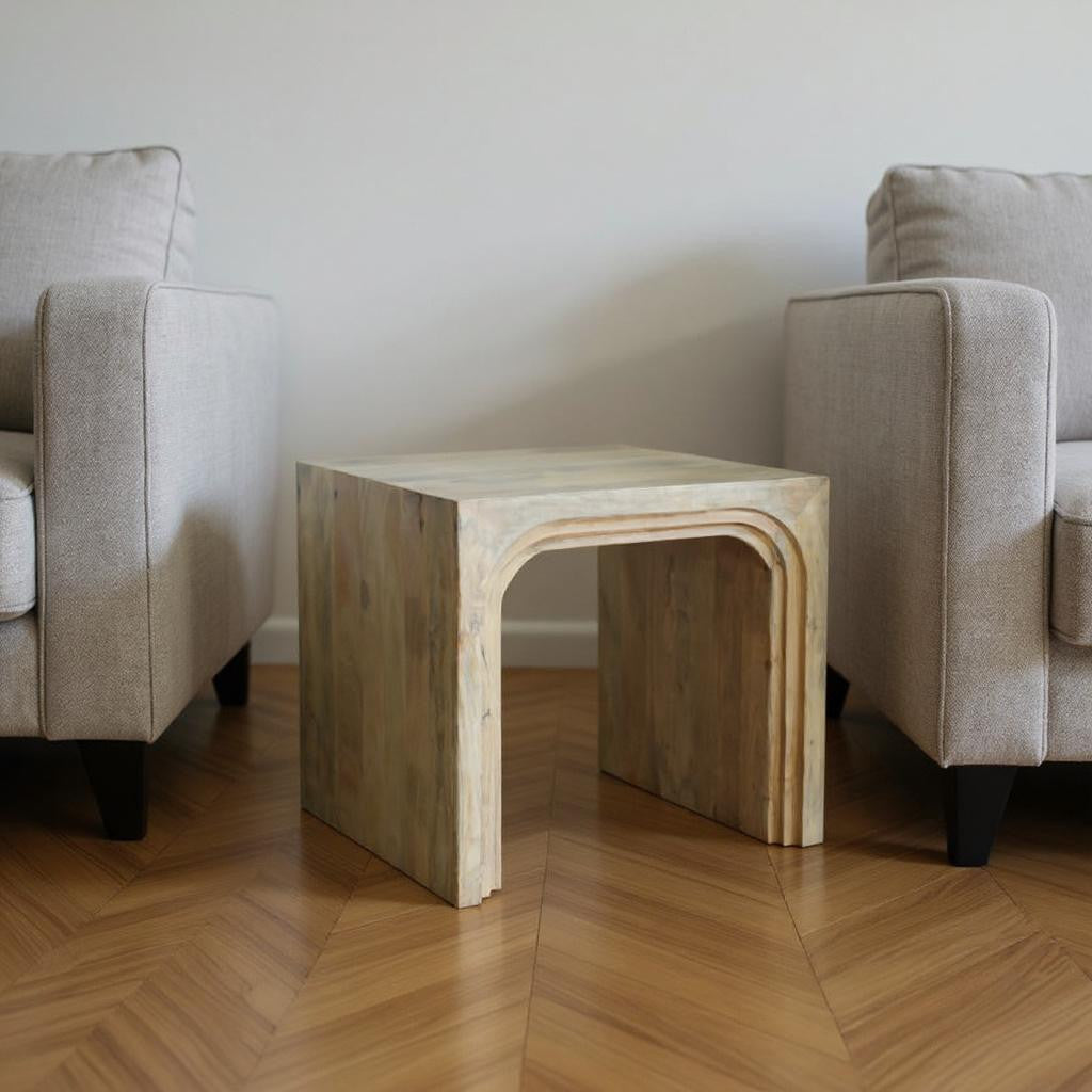 24" White Solid Wood Square Sled End Table – Luxe Minimal Collection