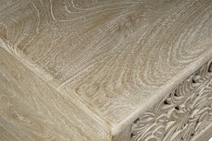 52" Gray Distressed Solid Wood Carved Floral Storage Ottoman – Luxe Accent Collection